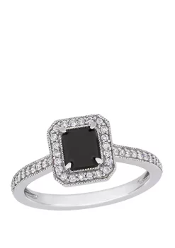Top 10 ❤️ 1.25 ct. t.w. Black and White Diamond Halo Engagement Ring in 10K White Gold by Belk & Co. ⭐