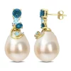 Cheapest 🥰 9-10MM South Sea Cultured Pearl Blue Topaz and Diamond Accent Drop Earrings in 14k Yellow Gold by Belk & Co. ✔️