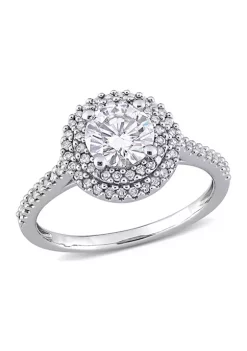 Outlet ❤️ Lab Created 1 ct. t.w. Moissanite and 1/3 ct. t.w. Diamond Double Halo Engagement Ring in 14k White Gold by Belk & Co. 👏 -DealsBelk & Co. Store Belk 32655