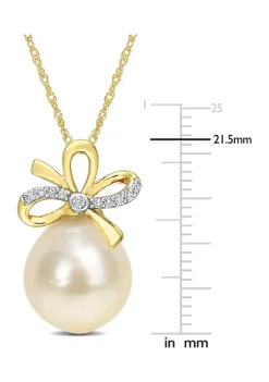Cheap ⌛ 12-12.5MM Golden South Sea Cultured Pearl and Diamond Accent Bow Necklace in 14k Yellow Gold by Belk & Co. 😍 -DealsBelk & Co. Store Belk 32662
