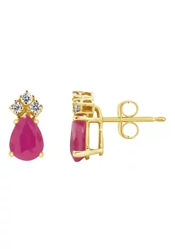 Budget 🎁 14K Gold 7x5 Pear Shape Ruby 1/8 Cttw Diamond Earrings by Belk & Co. 🥰