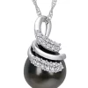 Hot Sale 🎁 9-10MM Tahitian Cultured Pearl and 1/10 CT TW Diamond Swirl Necklace in 14k White Gold by Belk & Co. 🎁