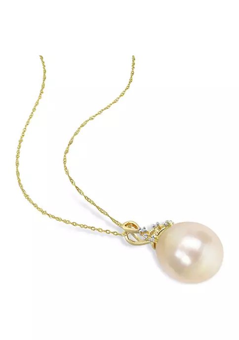 New ❤️ 9-10MM South Sea Cultured Pearl and Diamond Accent Necklace in 14k Yellow Gold by Belk & Co. 🧨 2 New ❤️ 9-10MM South Sea Cultured Pearl and Diamond Accent Necklace in 14k Yellow Gold by Belk & Co. 🧨 - Image 2
