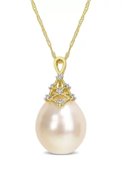 New ❤️ 9-10MM South Sea Cultured Pearl and Diamond Accent Necklace in 14k Yellow Gold by Belk & Co. 🧨 9 New ❤️ 9-10MM South Sea Cultured Pearl and Diamond Accent Necklace in 14k Yellow Gold by Belk & Co. 🧨 -DealsBelk & Co. Store Belk 32705