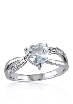 Top 10 🛒 Sterling Silver Aquamarine and Diamond Heart Ring by Belk & Co. 🔔