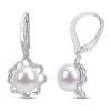 Discount 😀 9-9.5mm Freshwater Cultured Pearl and 1/10 CT TDW Diamond Floral Leverback Earrings in Sterling Silver by Belk & Co. 😍