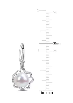 Discount 😀 9-9.5mm Freshwater Cultured Pearl and 1/10 CT TDW Diamond Floral Leverback Earrings in Sterling Silver by Belk & Co. 😍 -DealsBelk & Co. Store Belk 32757