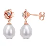 Deals 😉 Lab Created 8.5 - 9 MM Freshwater Cultured Pearl and 1/8 CT Created White Sapphire Floral Earrings in Rose Plated Sterling Silver by Belk & Co. 🧨