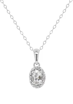 Discount 🔔 Sterling Silver 6x4mm Oval White Topaz Diamond Accent Halo Pendant Necklace by Belk & Co. ⭐