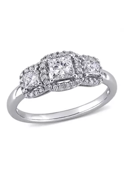 Discount 💯 1 ct. t.w. Diamond Princess Cut 3-Stone Halo Engagement Ring in 10k White Gold by Belk & Co. 👏 -DealsBelk & Co. Store Belk 32799