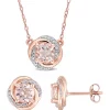 Deals 😀 2.5 ct. t.w. Morganite and 1/5 ct. t.w. Diamond Swirl Halo Necklace and Stud Earrings Set in 10K Rose Gold by Belk & Co. 🤩