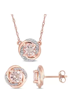 Deals 😀 2.5 ct. t.w. Morganite and 1/5 ct. t.w. Diamond Swirl Halo Necklace and Stud Earrings Set in 10K Rose Gold by Belk & Co. 🤩 -DealsBelk & Co. Store Belk 32809