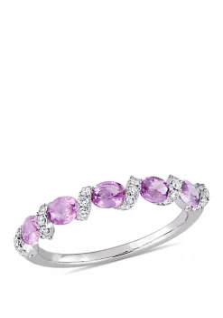 Outlet ✨ 1 ct. t.w. Oval Light Pink Sapphire and 1/4 ct. t.w. Diamond Ribbon Ring in 14k White Gold by Belk & Co. 🧨