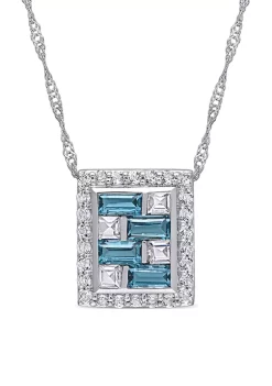 Budget ๐ 2.14 ct. t.w. Blue and White Topaz Brick Mosaic Pendant with Chain in 10K White Gold by Belk & Co. โ๏ธ