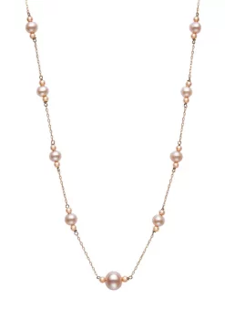 Wholesale ✔️ 5-8.5 Millimeter Natural Pink Cultured Freshwater Pearl Tin-Cup 18 Inch Necklace in 14K Rose Gold by Belk & Co. ⭐