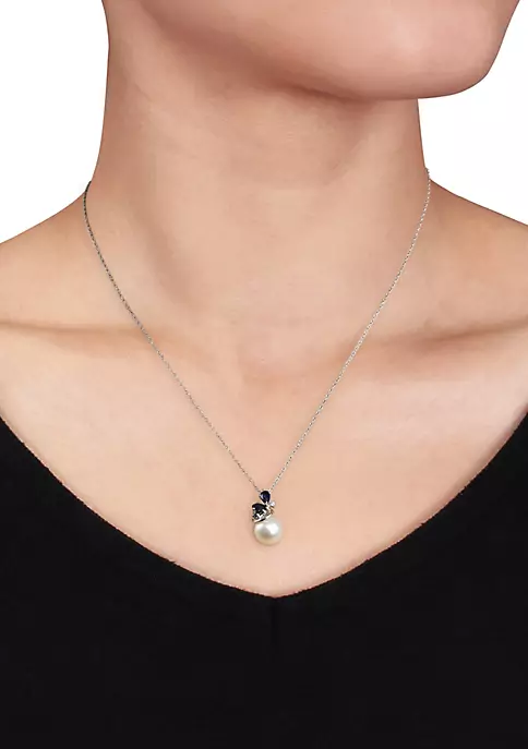 Hot Sale 🎁 10k White Gold Cultured Freshwater Pearl, Sapphire, and Diamond Pendant by Belk & Co. 😀 2 Hot Sale 🎁 10k White Gold Cultured Freshwater Pearl, Sapphire, and Diamond Pendant by Belk & Co. 😀 - Image 2