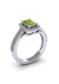 Best Pirce 🌟 1 1/2cttw Octagon Shape Peridot and Halo Diamond Ring In Sterling Silver by Belk & Co. 🔔 -DealsBelk & Co. Store Belk 32864