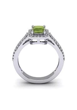Best Pirce 🌟 1 1/2cttw Octagon Shape Peridot and Halo Diamond Ring In Sterling Silver by Belk & Co. 🔔 -DealsBelk & Co. Store Belk 32865