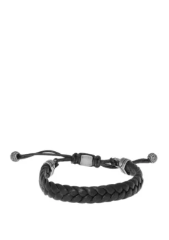 Outlet 🔥 Stainless Steel Braided Black Leather Bracelet with Drawstring by Belk & Co. ✨ -DealsBelk & Co. Store Belk 3287
