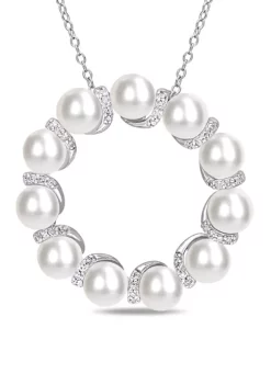 Coupon ✔️ Cultured Freshwater Pearl and 1/5 ct. t.w. Diamond Circle Pendant with Chain in Sterling Silver by Belk & Co. ✨ -DealsBelk & Co. Store Belk 32883