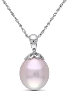 Hot Sale ⌛ 9-9.5 Millimeter Pink Cultured Freshwater Pearl Pendant With Chain in 10k White Gold by Belk & Co. 👍 -DealsBelk & Co. Store Belk 32927