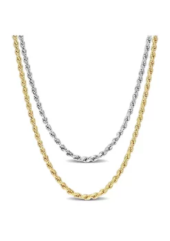 Cheapest 🔔 2.2MM Rope Chain Necklace Set 18"ch 18k Yellow Gold Plated and 16"ch White Sterling Silver by Belk & Co. 😍
