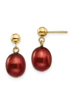 Cheap ๐คฉ 14K Yellow Gold 8-9mm Brown Freshwater Cultured Pearl Dangle Post Earrings by Belk & Co. ๐
