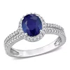 Best Pirce 👏 Oval Blue Sapphire and 3/8 CT TW Diamond Halo Engagement Ring in 14k White Gold by Belk & Co. 🎉