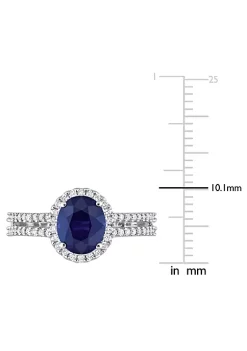 Best Pirce 👏 Oval Blue Sapphire and 3/8 CT TW Diamond Halo Engagement Ring in 14k White Gold by Belk & Co. 🎉 -DealsBelk & Co. Store Belk 32986