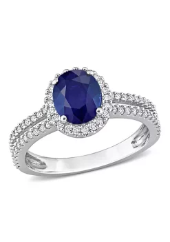 Best Pirce 👏 Oval Blue Sapphire and 3/8 CT TW Diamond Halo Engagement Ring in 14k White Gold by Belk & Co. 🎉 -DealsBelk & Co. Store Belk 32988