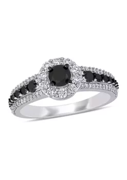 Brand new 🛒 1 ct. t.w. Black and White Diamond Halo Ring in 14k White Gold by Belk & Co. 😀