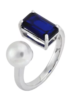 New ⭐ Pearl and Created Sapphire Ring in Sterling Silver by Belk & Co. 🛒 -DealsBelk & Co. Store Belk 3311