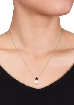 Brand new 😍 8.5-9 Millimeter Cultured Freshwater Pearl, Sapphire and Diamond Floral Pendant with Chain in 10k White Gold by Belk & Co. 😀 -DealsBelk & Co. Store Belk 33115