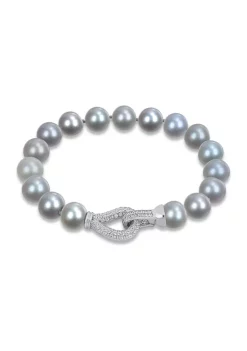 Best deal 💯 9-10mm Grey Freshwater Cultured Pearl Bracelet in Sterling Silver with Cubic Zirconia Clasp by Belk & Co. 🧨 -DealsBelk & Co. Store Belk 33142