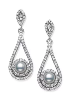 New 😍 5-5.5 Millimeter Cultured Freshwater Pearl and Lab Created Sapphire Earrings in Sterling Silver by Belk & Co. 🤩 -DealsBelk & Co. Store Belk 33158