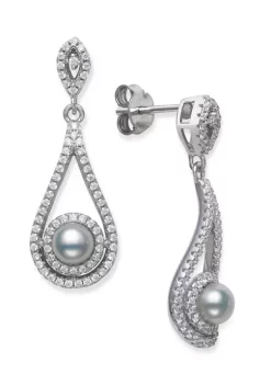 New 😍 5-5.5 Millimeter Cultured Freshwater Pearl and Lab Created Sapphire Earrings in Sterling Silver by Belk & Co. 🤩 -DealsBelk & Co. Store Belk 33160