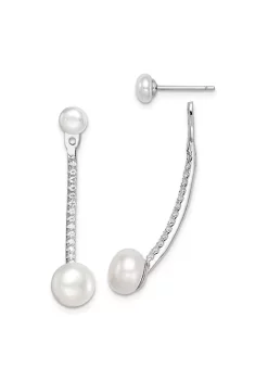 Brand new ⭐ Sterling Silver Rhodium-plated Freshwater Cultured Pearl and Cubic Zirconia Front/Back Earrings by Belk & Co. 🔔 -DealsBelk & Co. Store Belk 33188