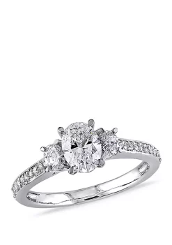 Deals 🔔 1.1 ct. t.w. Oval and Round Cut 3 Stone Engagement Ring in 14k White Gold by Belk & Co. 🔥 -DealsBelk & Co. Store Belk 33219