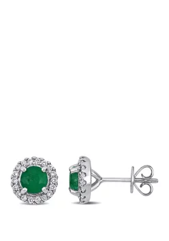 Hot Sale ๐ 4/5 ct. t.w. Emerald and 1/3 ct. t.w. Diamond Halo Stud Earrings in 14k White Gold by Belk & Co. โจ