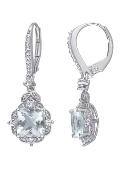 Best reviews of 🎁 Aquamarine, White Sapphire and 1/6 ct. t.w. Diamond Vintage Drop Earrings by Belk & Co. 🔥