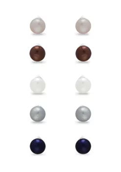 New 👏 Set of 5 Multi Color Freshwater Pearl Stud Earrings in Sterling Silver by Belk & Co. 🔥 -DealsBelk & Co. Store Belk 3327