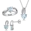 Brand new 🛒 3-Piece Set of 4.3 ct. t.g.w. Aquamarine and 1/10 ct. t.w. Diamond Earrings, Pendant with Chain and Ring in Sterling Silver by Belk & Co. 🎁