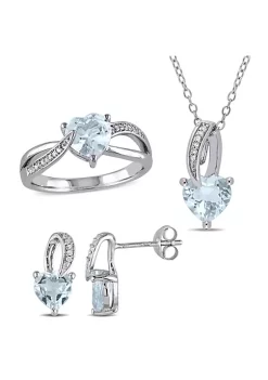 Brand new 🛒 3-Piece Set of 4.3 ct. t.g.w. Aquamarine and 1/10 ct. t.w. Diamond Earrings, Pendant with Chain and Ring in Sterling Silver by Belk & Co. 🎁