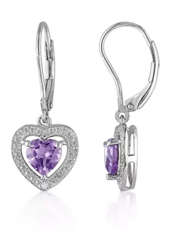 Wholesale ⭐ Amethyst and Diamond Heart Earrings in Sterling Silver by Belk & Co. 🎉