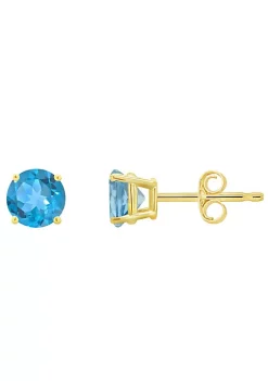 Promo 👍 14K Gold 5mm Round Blue Topaz Stud Earrings by Belk & Co. 🔥