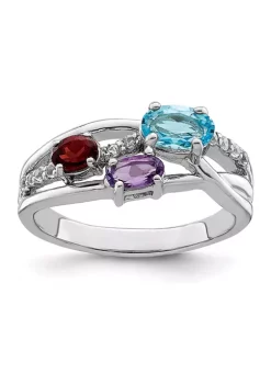 Cheap โค๏ธ 1.08 ct. t.w. Swiss Blue Topaz, Amethyst, Garnet and White Topaz Oval Ring in Rhodium-Plated Sterling Silver by Belk & Co. ๐
