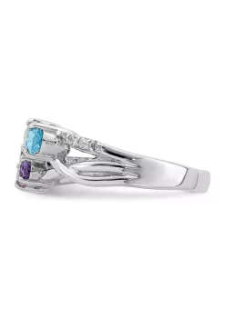 Cheap ❤️ 1.08 ct. t.w. Swiss Blue Topaz, Amethyst, Garnet and White Topaz Oval Ring in Rhodium-Plated Sterling Silver by Belk & Co. 🎉 -DealsBelk & Co. Store Belk 33368