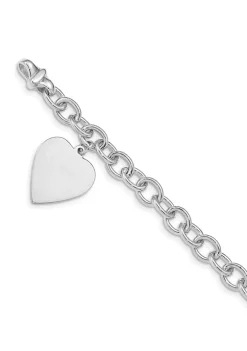 Best Sale ✨ 14K White Gold 8.5-inch Polished Link with Heart Charm Bracelet by Belk & Co. 👏
