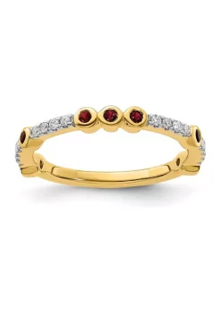 Hot Sale ⌛ Lab Created 1/10 ct. t.w. Ruby and 1/10 ct. t.w. Diamond Stackable Expressions Ring in 14K Gold by Belk & Co. 😀