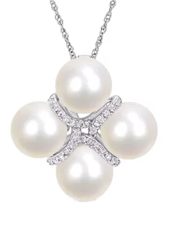 Outlet 🔔 Pearl and 1/7 ct. t.w. Diamond Crossover Necklace in 10K White Gold by Belk & Co. 🛒